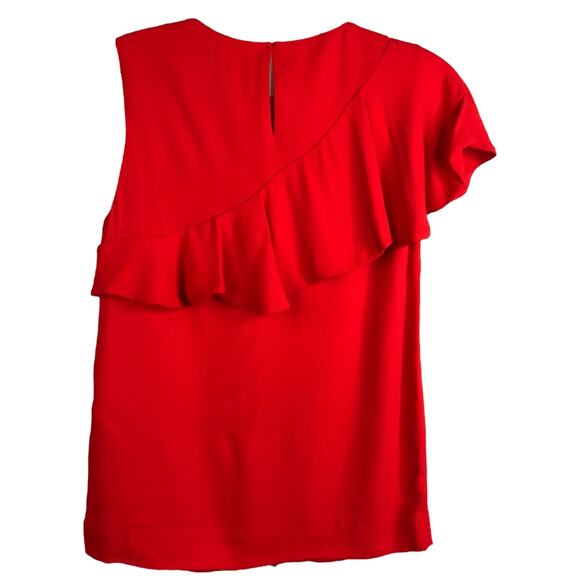 Maje Blouse Womens Sz 1 Red Sleeveless Ruffled Front One Shoulder Top Crew Neck - Picture 3 of 10